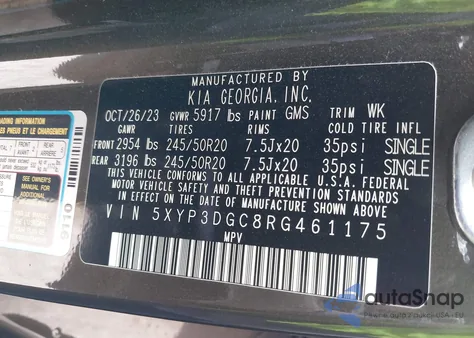 2024 Kia Telluride Ex X-Line z USA, uszkodzony, nr VIN 5XYP3DGC8RG461175